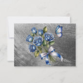 Carte De Remerciements Elegant Blue Roses Butterfly Silver Wedding (Dos)