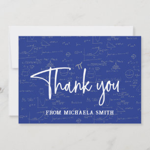 Carte De Remerciements Elégant Blue Typographie Math Formules Graduation