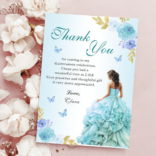 Carte De Remerciements Elégant Blush Blue Floral Quinceañera Anniversaire