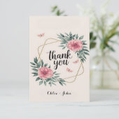 Carte De Remerciements Elégant Blush Floral Custom Wedding (Debout devant)