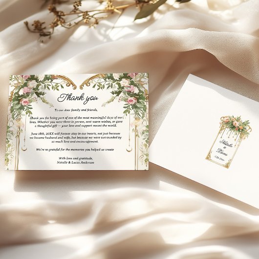 Carte De Remerciements Élégant Blush Floral Heart Arch Mariage