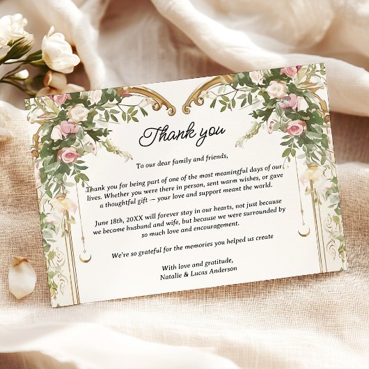 Carte De Remerciements Élégant Blush Floral Heart Arch Mariage