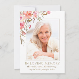 Carte De Remerciements Élégant Blush Floral Rose Olive Police Photo Funér