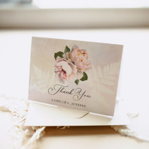 Carte De Remerciements Elegant Blush Flower Bridal Shower Folded