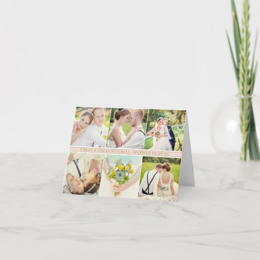 Carte De Remerciements Elégant Blush Gold Mariage Monogramme Photo Collag (Devant)