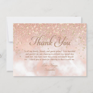 Carte De Remerciements Élégant Blush Pink Gold Sparkle Typographie de scr