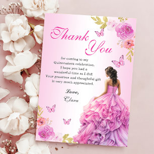 Carte De Remerciements Elégant Blush rose Floral Quinceañera Anniversaire