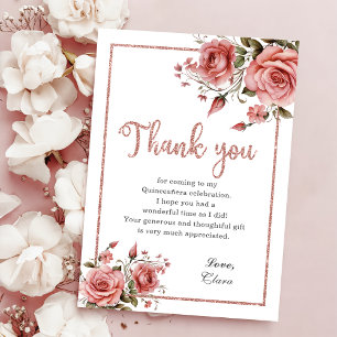 Carte De Remerciements Elégant Blush rose Floral Quinceañera Anniversaire