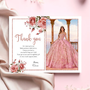 Carte De Remerciements Elégant Blush rose Floral Quinceañera Anniversaire