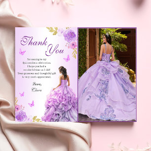 Carte De Remerciements Elégant Blush violet Floral Quinceañera Anniversai