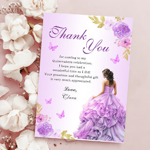 Carte De Remerciements Elégant Blush violet Floral Quinceañera Anniversai