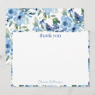 Carte De Remerciements Élégant Bohème Bleu Clair Aquarelle Mariée Personn