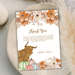 Carte De Remerciements Elégant Boho Automne Floral Highland Baby shower d