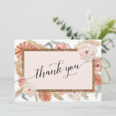 Carte De Remerciements Élégant Boho Blush Floral Tropical Palm Pampas (Debout devant)