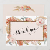 Carte De Remerciements Élégant Boho Blush Floral Tropical Palm Pampas (Devant / Derrière)