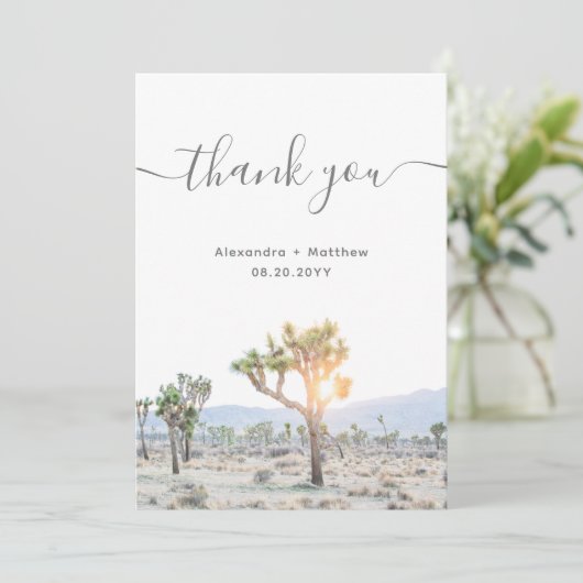 Carte De Remerciements Elégant Boho Desert Greenery Joshua Tree Mariage (Debout devant)