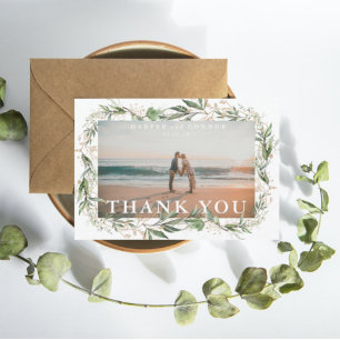 Carte De Remerciements Elégant Boho Golden Sage Eucalyptus Green Photo