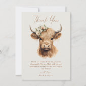 Carte De Remerciements Élégant Boho Highland Cow Shower de Mariée (Devant)