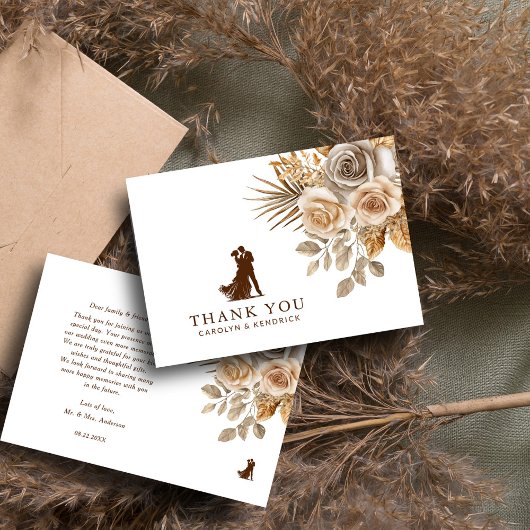 Carte De Remerciements Elégant Boho Neutral Flore Accents Mariage