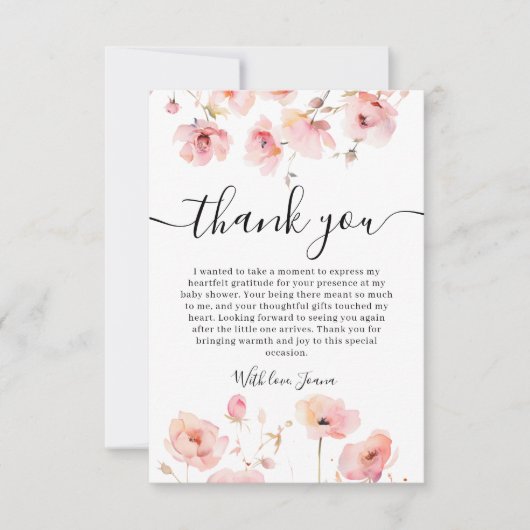 Carte De Remerciements Elégant Boho Pastel Baby shower floral rose (Devant)