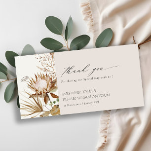 Carte De Remerciements Élégant Boho Protea Séché Palm Floral Mariage