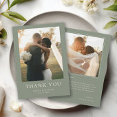 Carte De Remerciements Elegant Boho Sage Green Photo Wedding