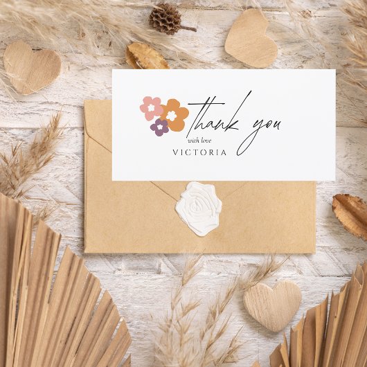 Carte De Remerciements Élégant Boho Script Floral