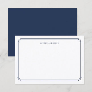 Carte De Remerciements Élégant bordure bleu marine et blanc Formel