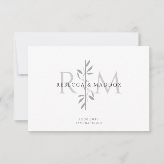 Carte De Remerciements Elegant Botanical Monogram Wedding (Devant)