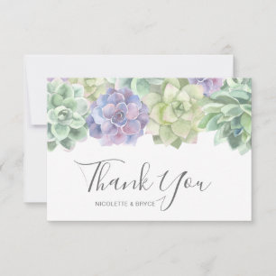 Carte De Remerciements Elégant Botanique Aquarelle Succulents Mariage