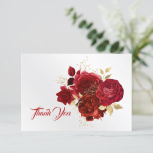Carte De Remerciements Élégant Bouquet d'or de rose rouge