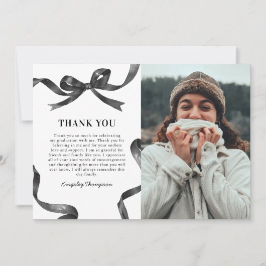 Carte De Remerciements Elegant Bow Graduation Photo (Devant)