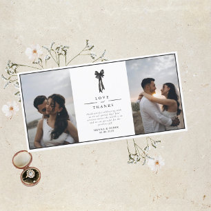 Carte De Remerciements Élégant Bow ruban noir et blanc Mariage