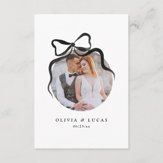 Carte De Remerciements Elegant Bow Whimsical Black & White Photo Mariage (Devant)