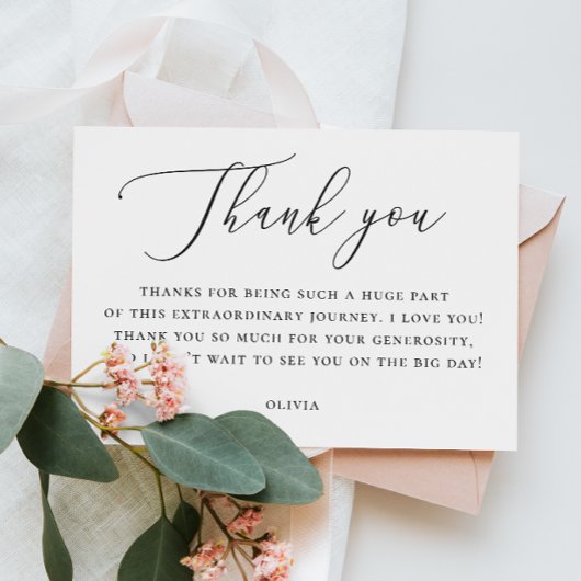 Carte De Remerciements Elegant Bridal Shower Note | Minimalist Script