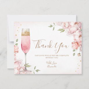Carte De Remerciements Élégant brunch aux fleurs roses et champagne pour