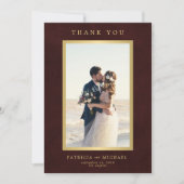 Carte De Remerciements Elegant burgundy gold photo wedding (Devant)
