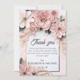 Carte De Remerciements Elégant cadre de découpage papier Mariage floral P