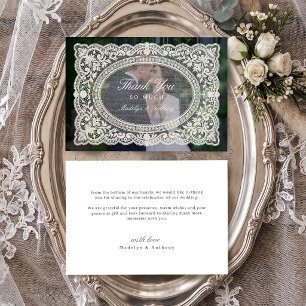 Carte De Remerciements Élégant Cadre de Mariage de Fleur de Dentelle Vint