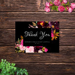 Carte De Remerciements Elégant cadre floral rose bordeaux noir<br><div class="desc">Eléments : Aménagements floraux vibrants entourant un cadre noir. Polices serif élégantes avec des plumes de script. Couleurs : noir, bordeaux, rougissant, rose, prune, canneberge, vert, orange. Thèmes : élégant, boho, bothanique, bohème, romantique, sombre, moody, luxuriant, jardin, hiver, automne, romantique. Collection : Elégante collection de Mariages à cadre floral rose...</div>