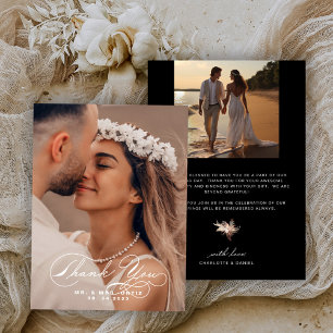 Carte De Remerciements Élégant calligraphie Mariage photo noir et blanc