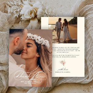Carte De Remerciements Elegant Calligraphie Photo Mariage Ecru