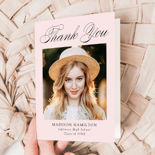 Carte De Remerciements Elegant Calligraphy Blush Pink Photo Graduation
