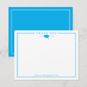 Carte De Remerciements Elégant Casquette & Tassel Sky Blue & White Gradua