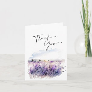 Carte De Remerciements Elégant champ de fleurs de lavande aquarelle