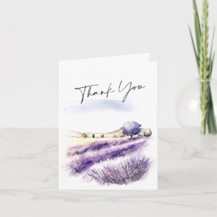 Carte De Remerciements Elégant champ de fleurs de lavande aquarelle