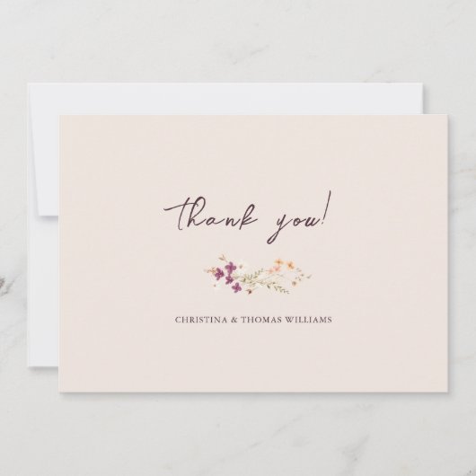 Carte De Remerciements Elégant Champagne Boho Fleur sauvage Mariage (Devant)