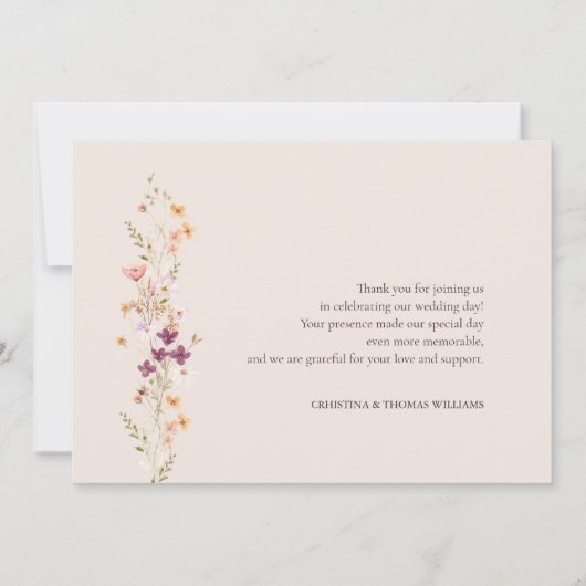 Carte De Remerciements Elégant Champagne Boho Fleur sauvage Mariage (Dos)