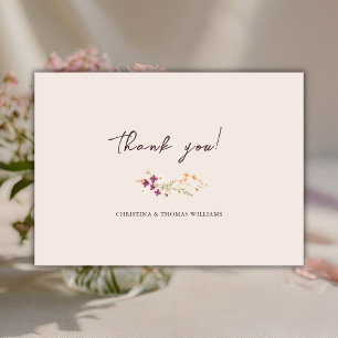Carte De Remerciements Elégant Champagne Boho Fleur sauvage Mariage