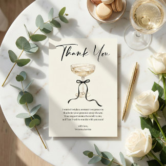 Carte De Remerciements Elegant Champagne Coupe Black Bow Bridal Shower